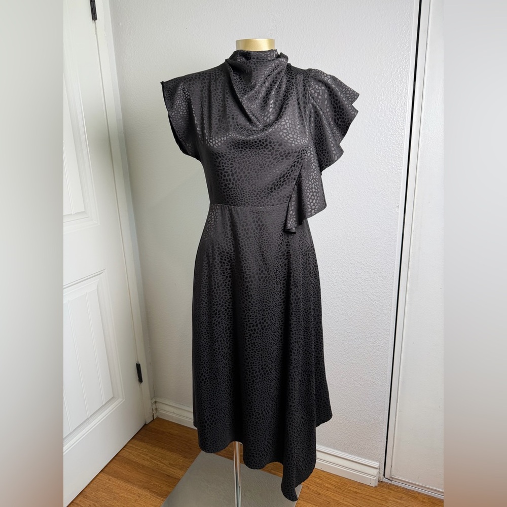 Nasty Gal black leopard print midi dress 0